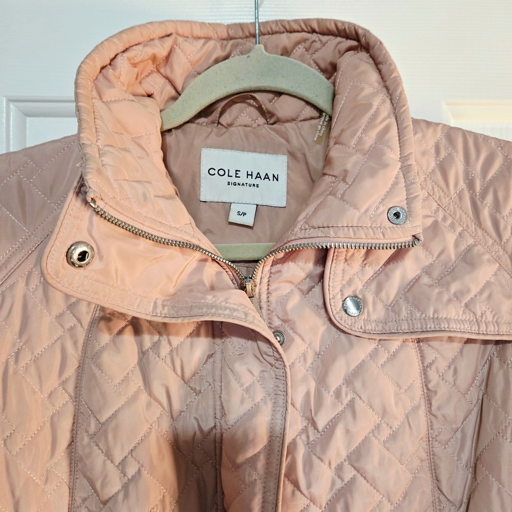 Cole Haan Signature Quilted Jacket Pink Snap Button Stand Collar Women Size S P